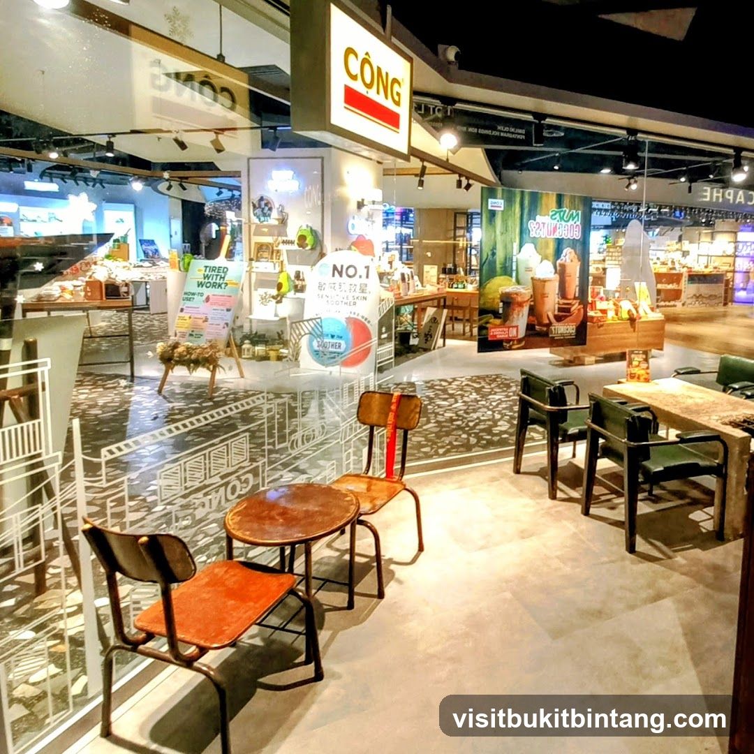 Interior of a cafe with seating and merchandise