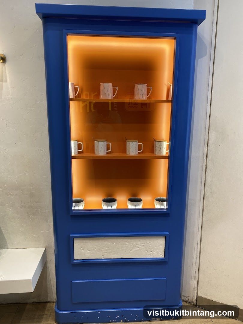 Display cabinet with mugs and bowls