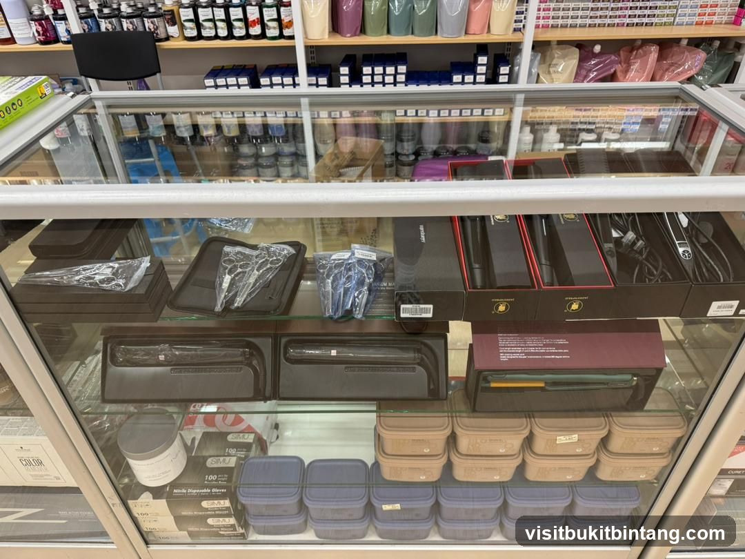 Display Case with Hair Styling Tools and Accessories