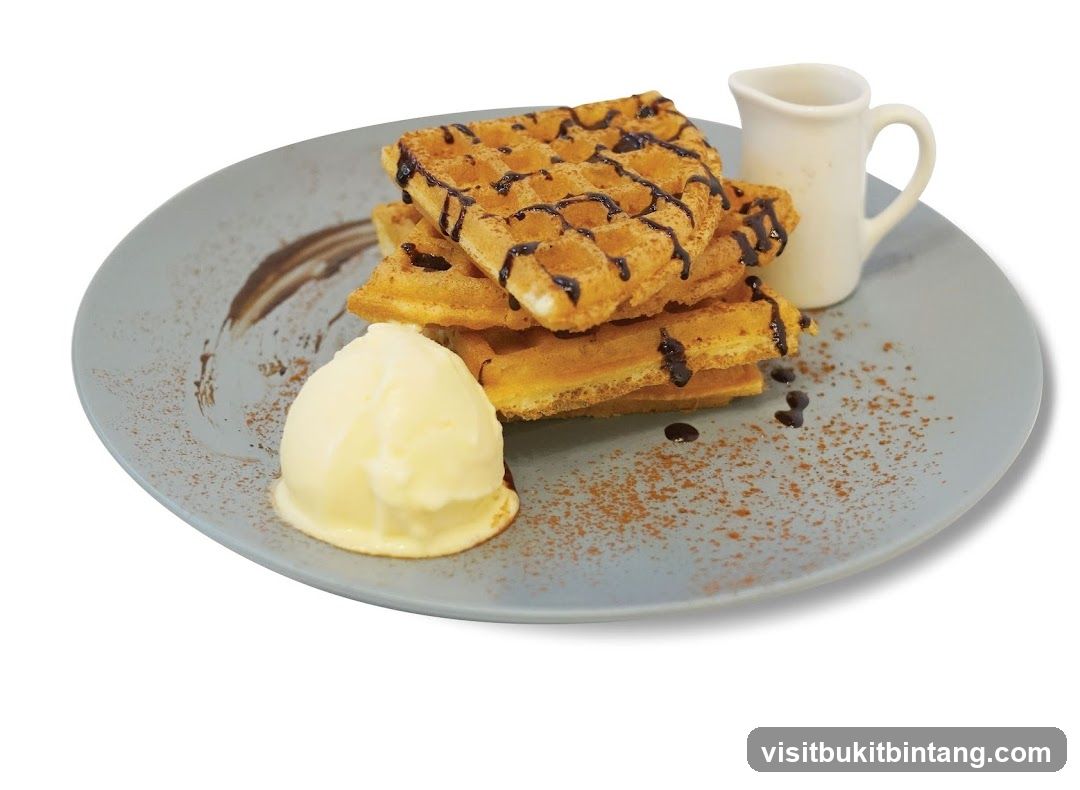 Waffles with Ice Cream and Chocolate Drizzle