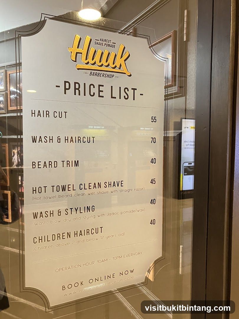 Huuk Barbershop Price List