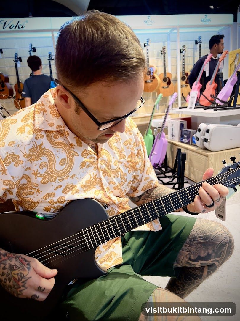 Man playing a guitar in a store