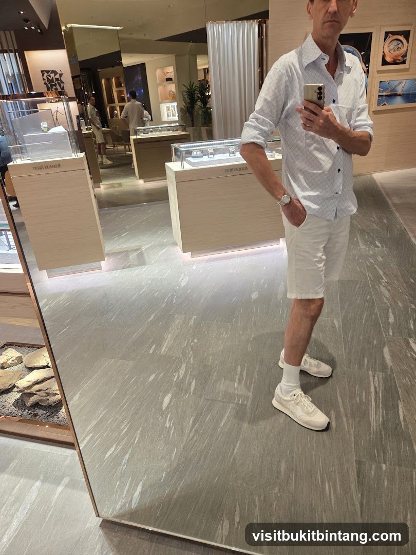 Man taking a selfie in a luxury watch store