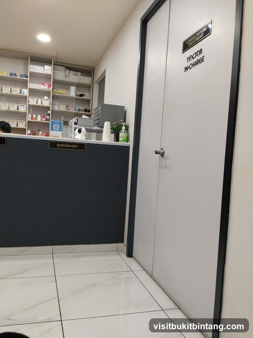 Clinic interior with dispensary and doctor's office