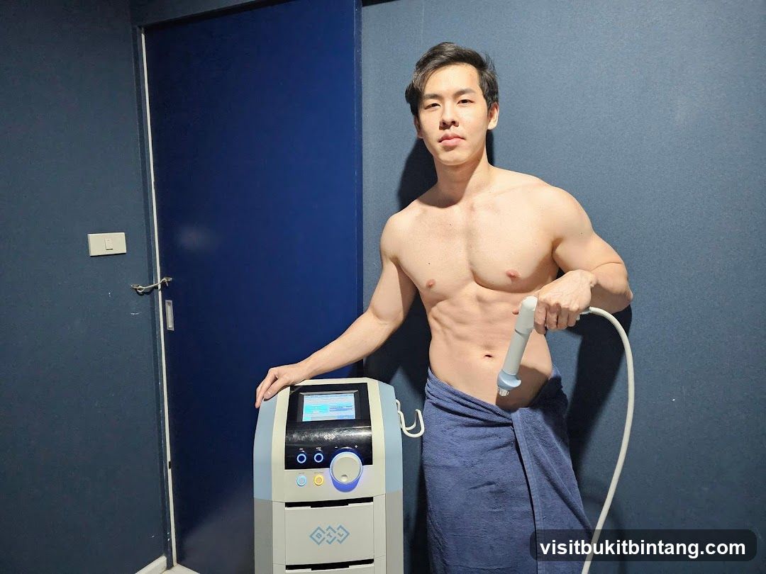 Man with body sculpting device