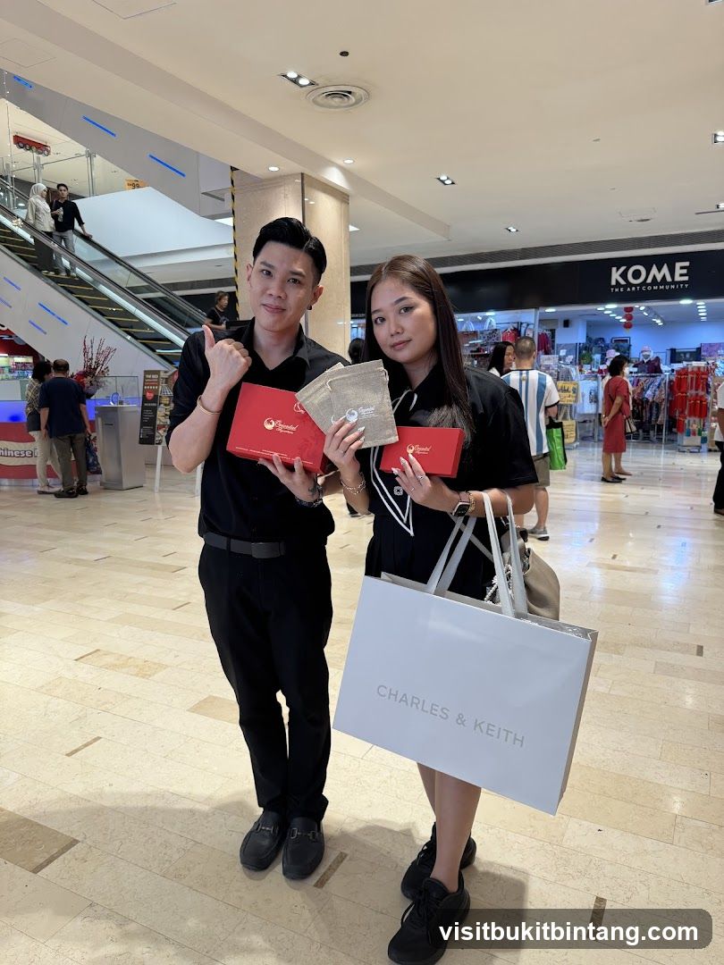 Two people holding shopping bags and gift boxes
