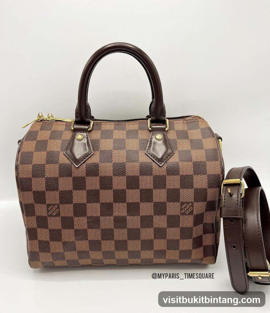 Brown checkered handbag with shoulder strap