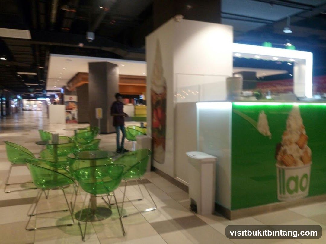 Dessert shop counter with seating