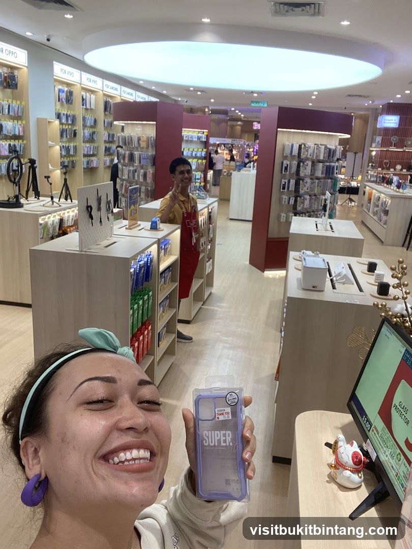 Woman holding a phone case in a store