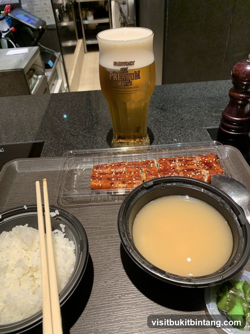 Unagi meal with beer