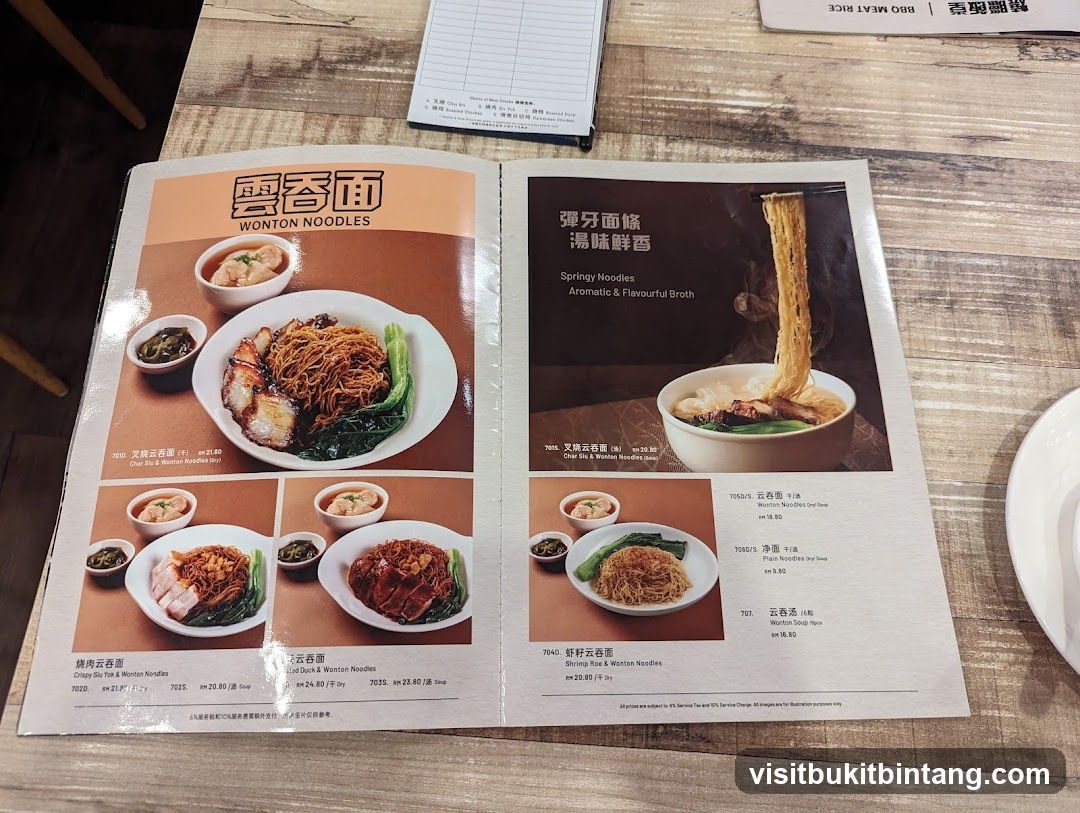 Wonton Noodles Menu