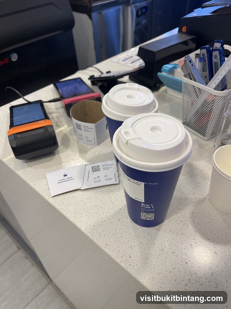 Coffee Counter with Drinks and Payment Terminal