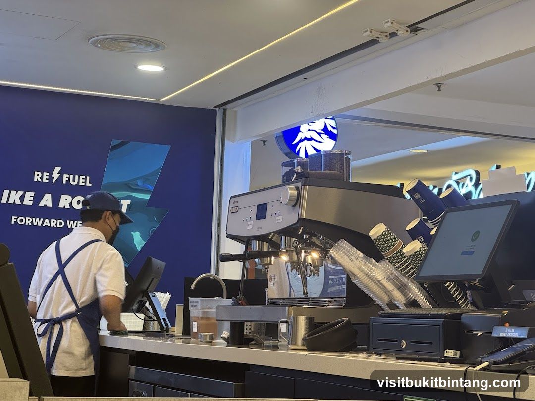 Coffee shop counter with barista