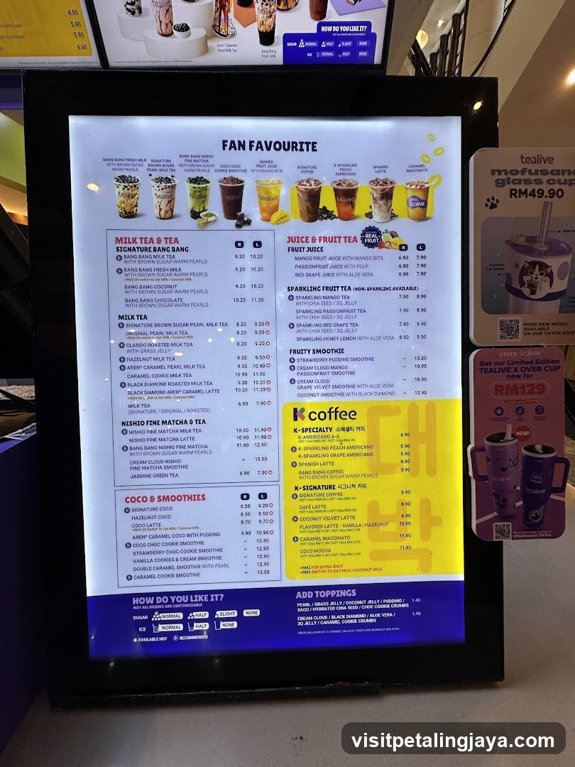 Tealive Fan Favourite Menu Board