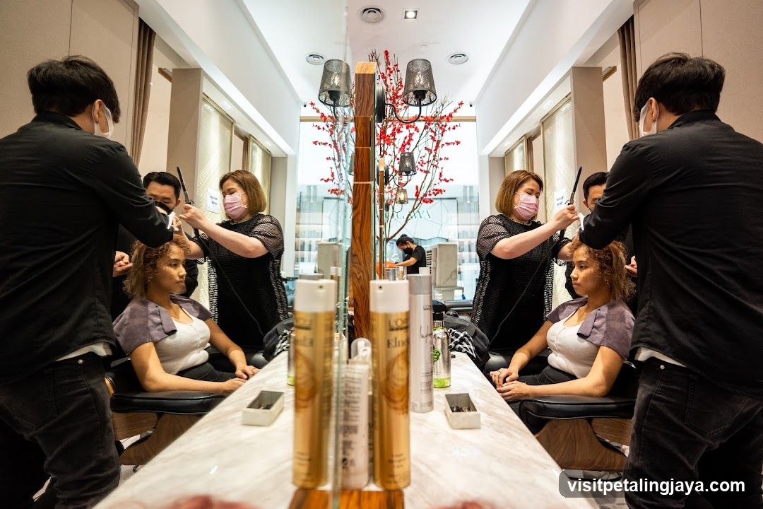 Hair Salon Interior with Stylists and Clients