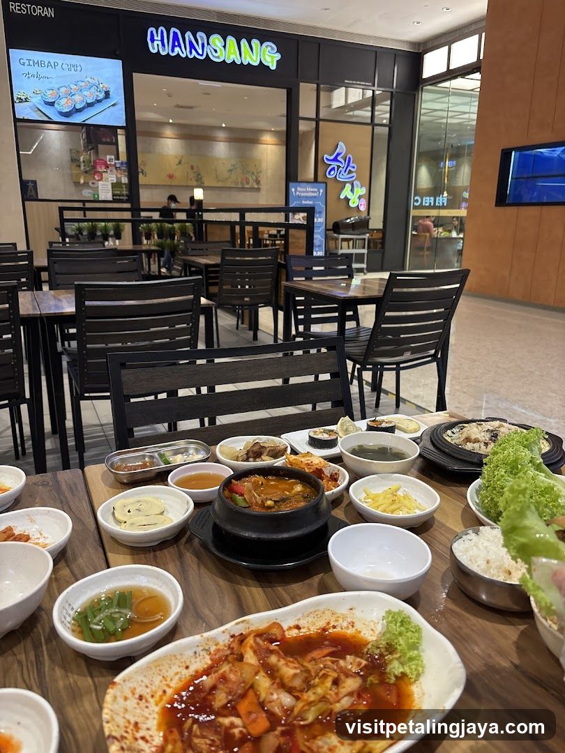 Korean Restaurant Interior with Meal Spread
