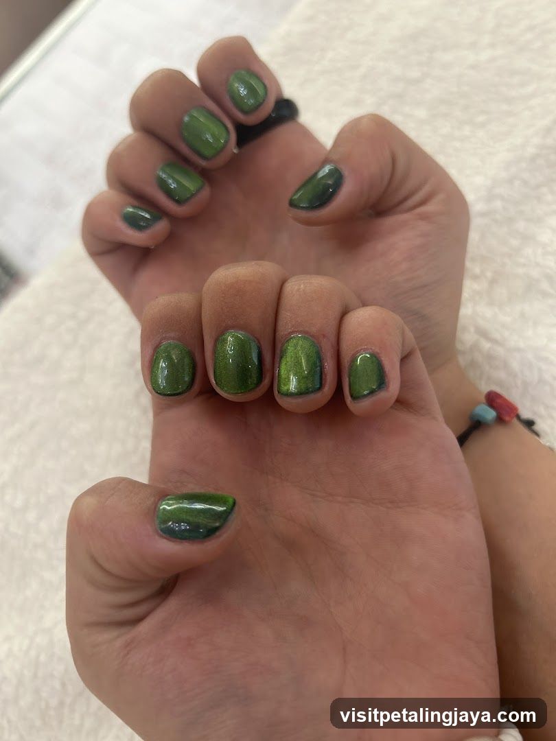 Green Nail Polish Application