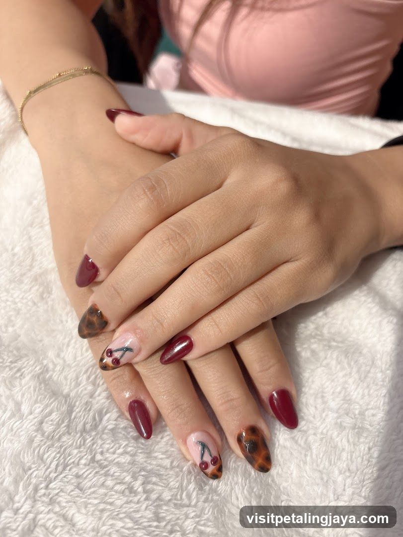 Cherry and Leopard Nail Art
