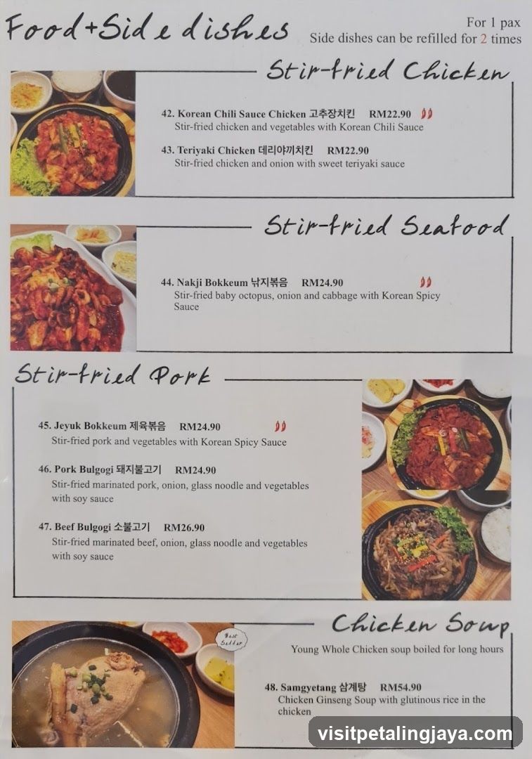 Stir-fried Chicken, Seafood, Pork & Soup Menu