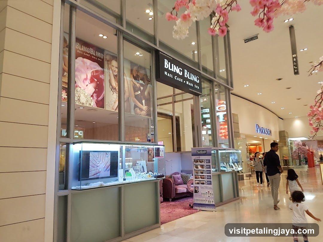 Mall Interior with Storefronts and Decorations