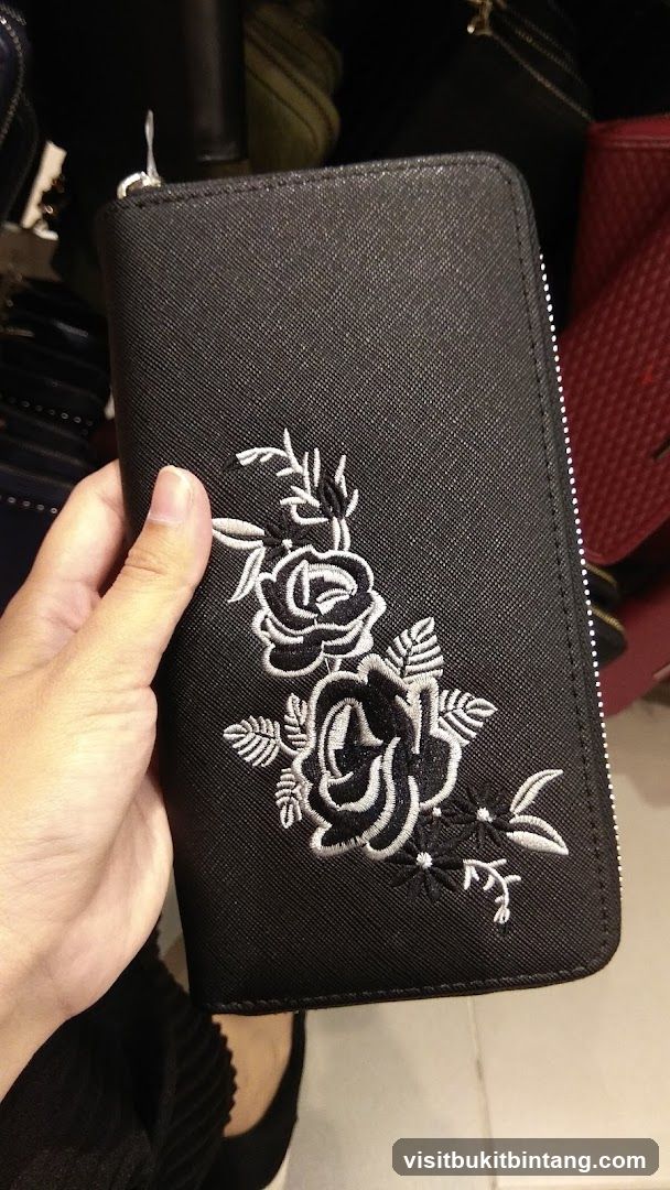Black Wallet with Embroidered Roses
