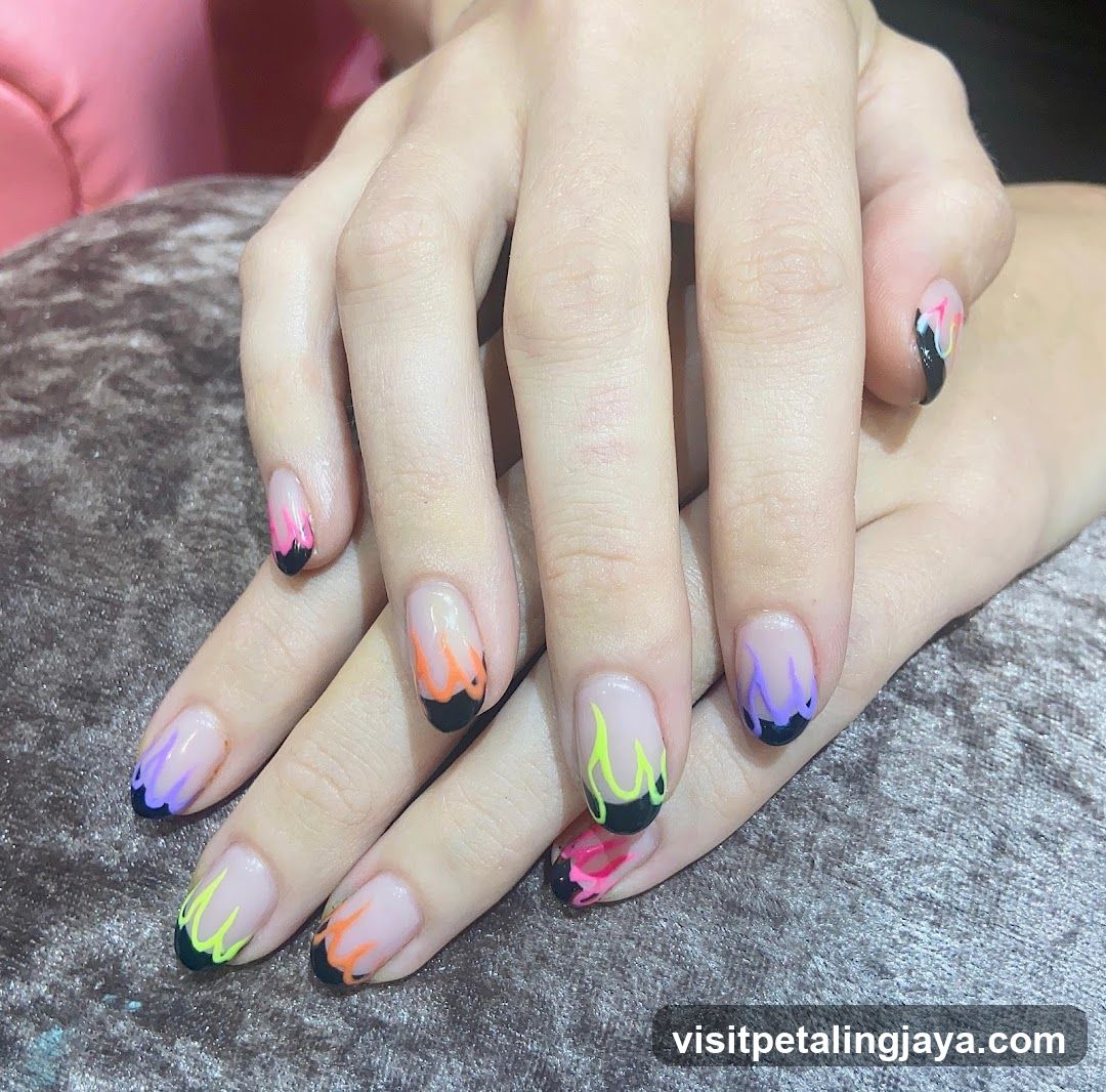 Neon Flame Nail Art