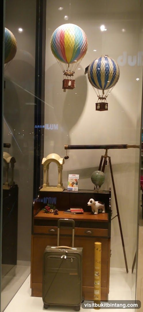 Window Display with Hot Air Balloons and Travel Items