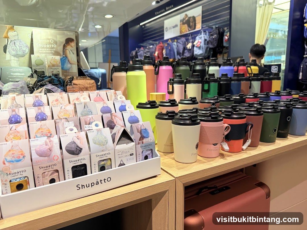 Store Display of Bags and Drinkware