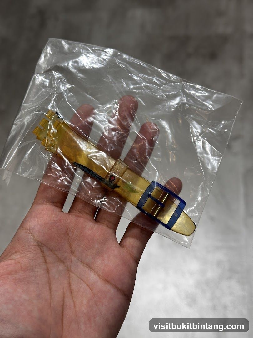 Transparent watch strap with blue buckle