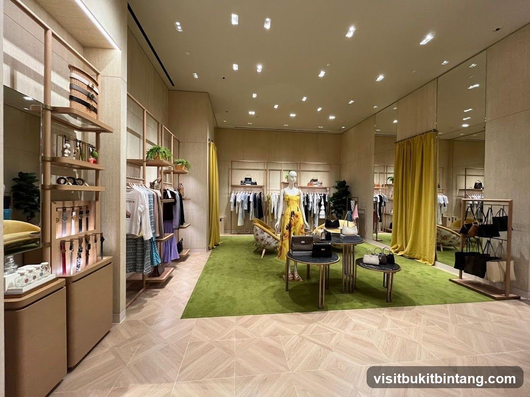Clothing store interior with mannequins and displays