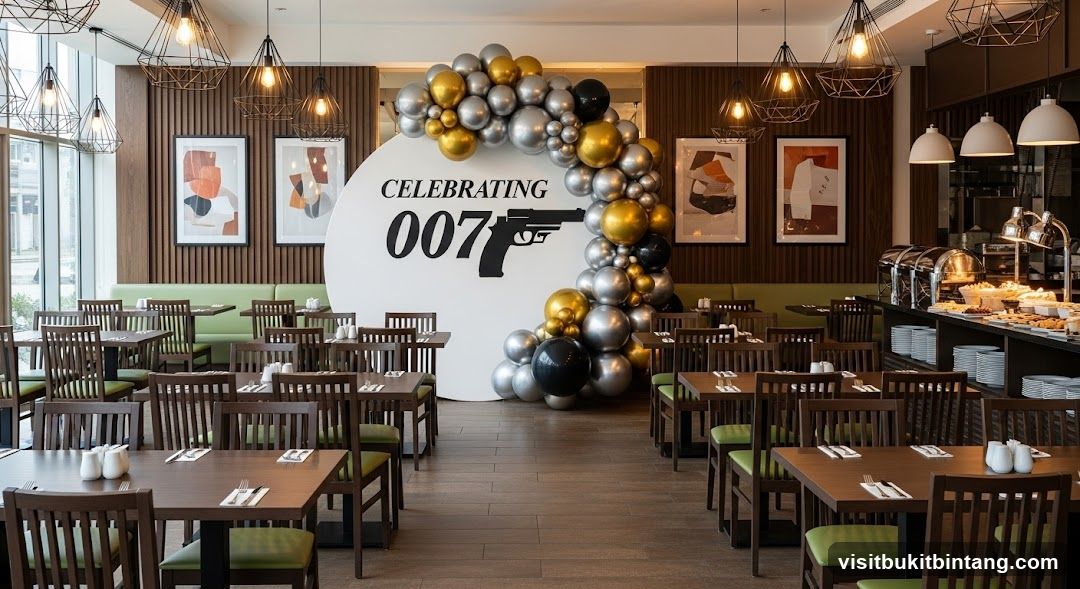 Restaurant interior with 007 themed decor