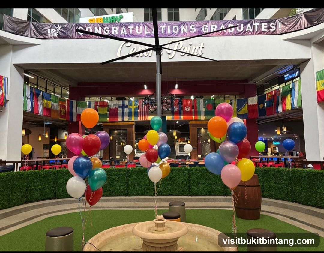 Graduation Celebration with Balloons and Flags