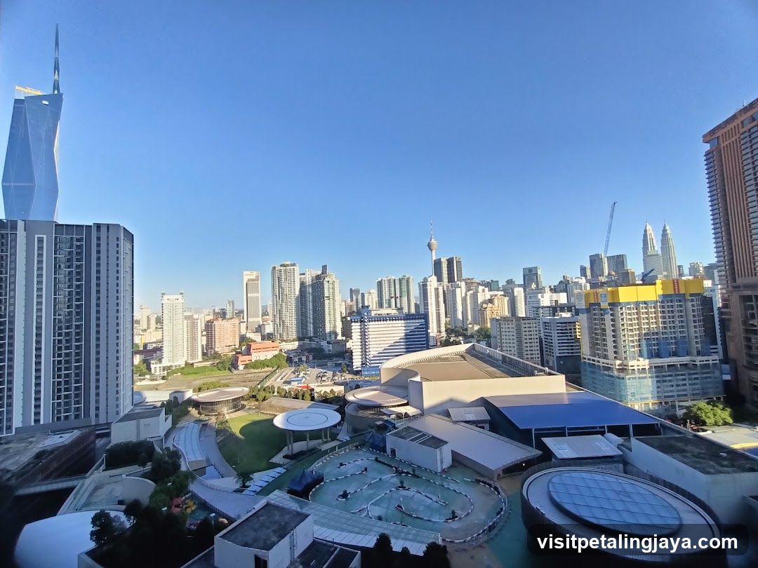 City Skyline View with Rooftop Pool