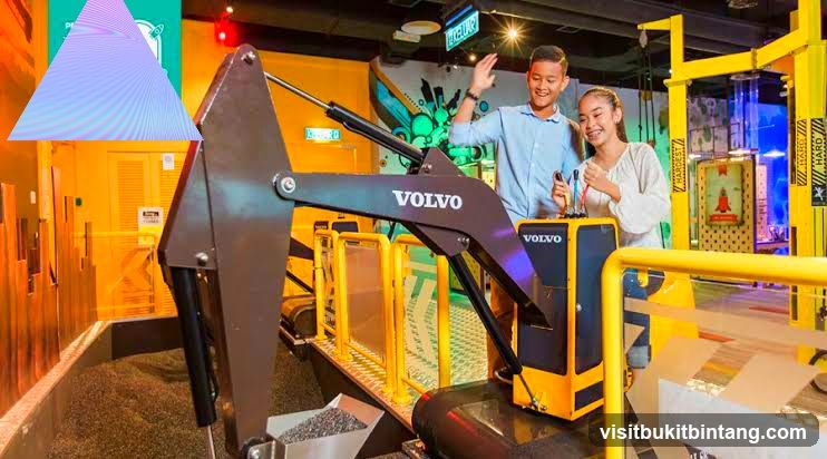 Children operating a Volvo excavator simulator