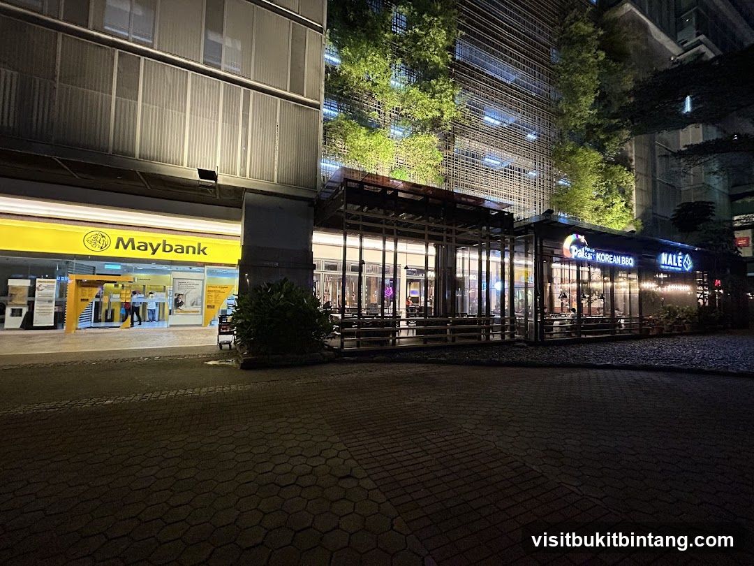 Korean BBQ Restaurant and Maybank Branch at Night