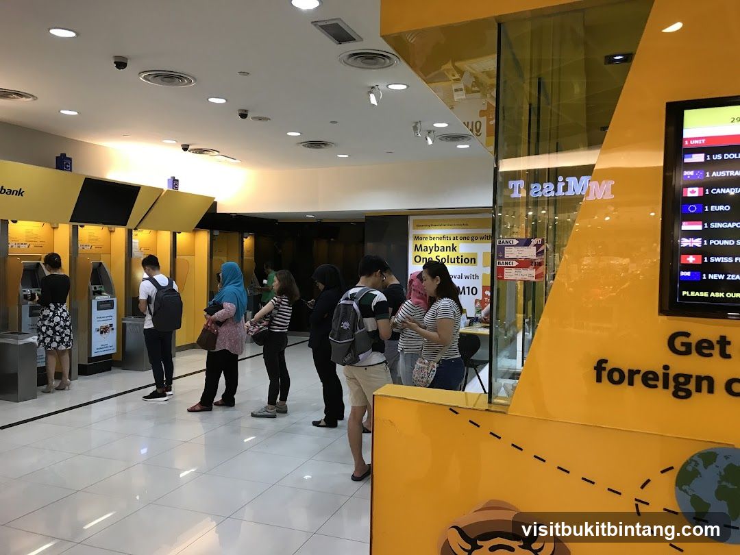 Bank Interior with ATMs and Currency Exchange Display