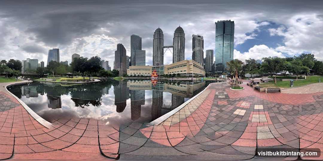 Cityscape with Twin Towers and Reflecting Pool