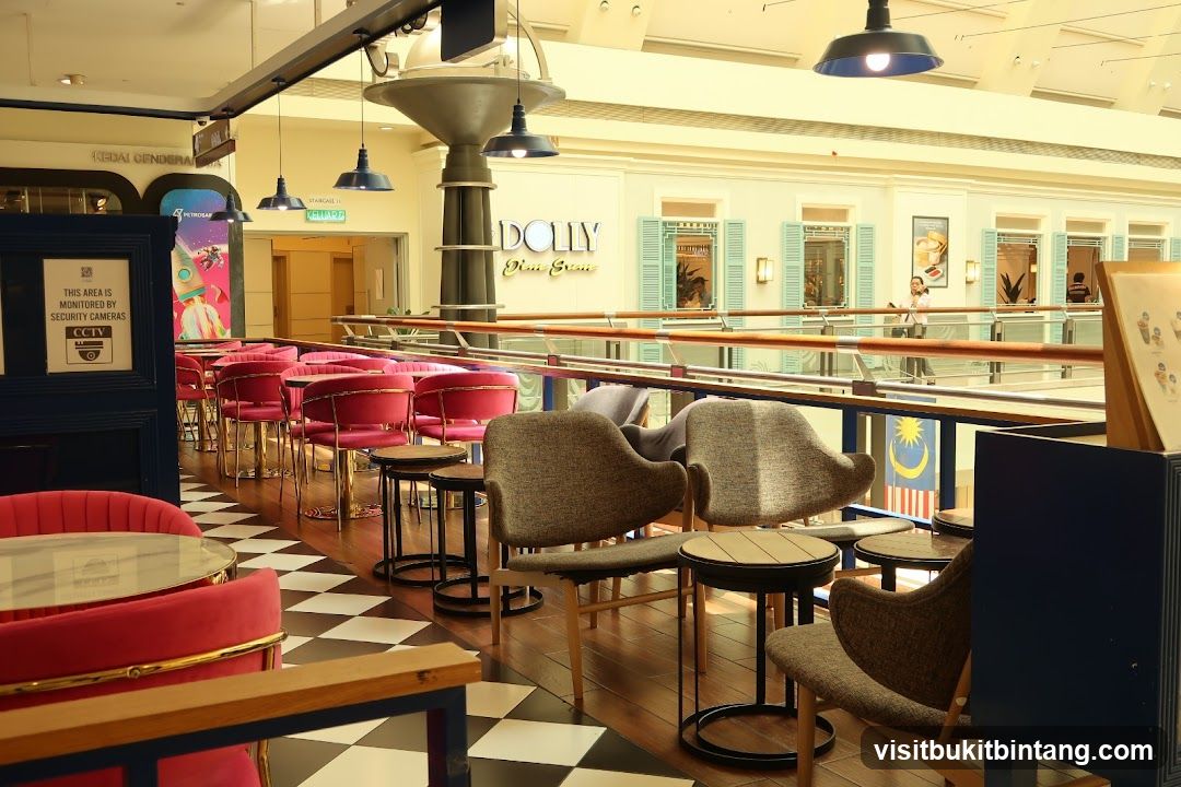 Cafe Interior with Pink and Grey Seating