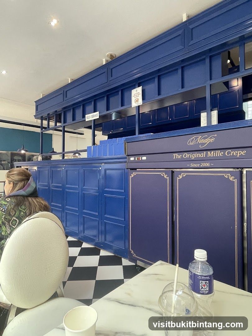 Interior of a cafe with blue decor