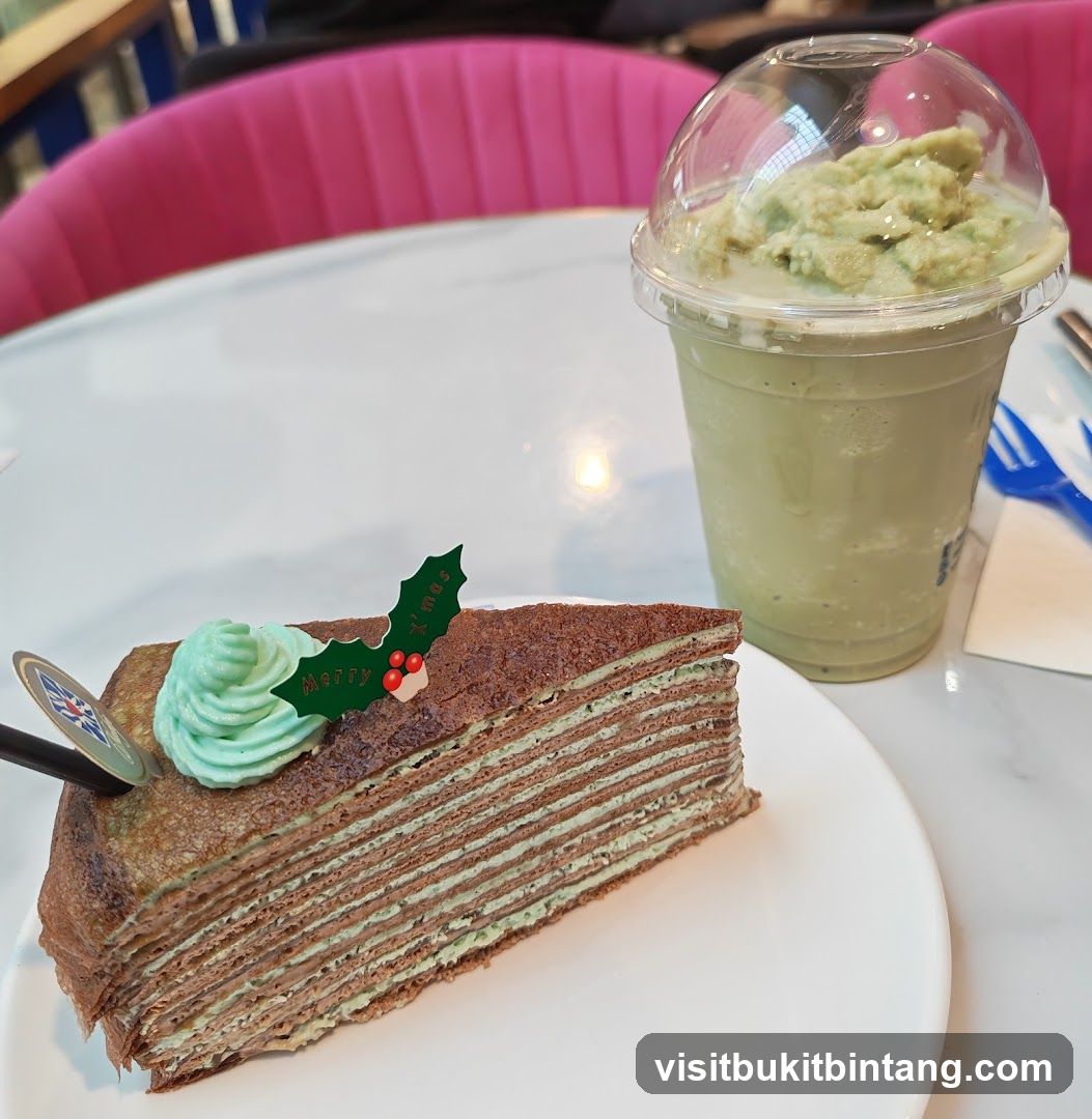 Chocolate and Matcha Crepe Cake with Matcha Frappe