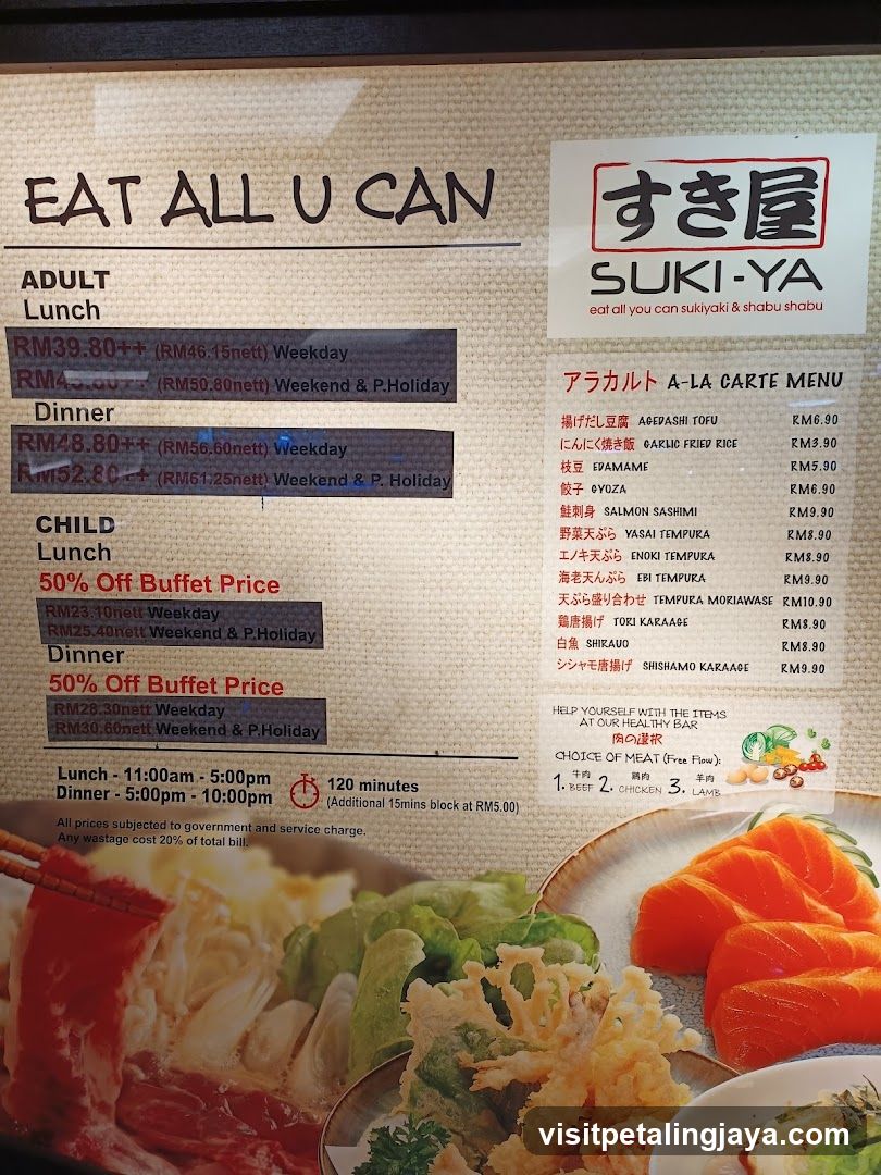 Suki-Ya Buffet Menu
