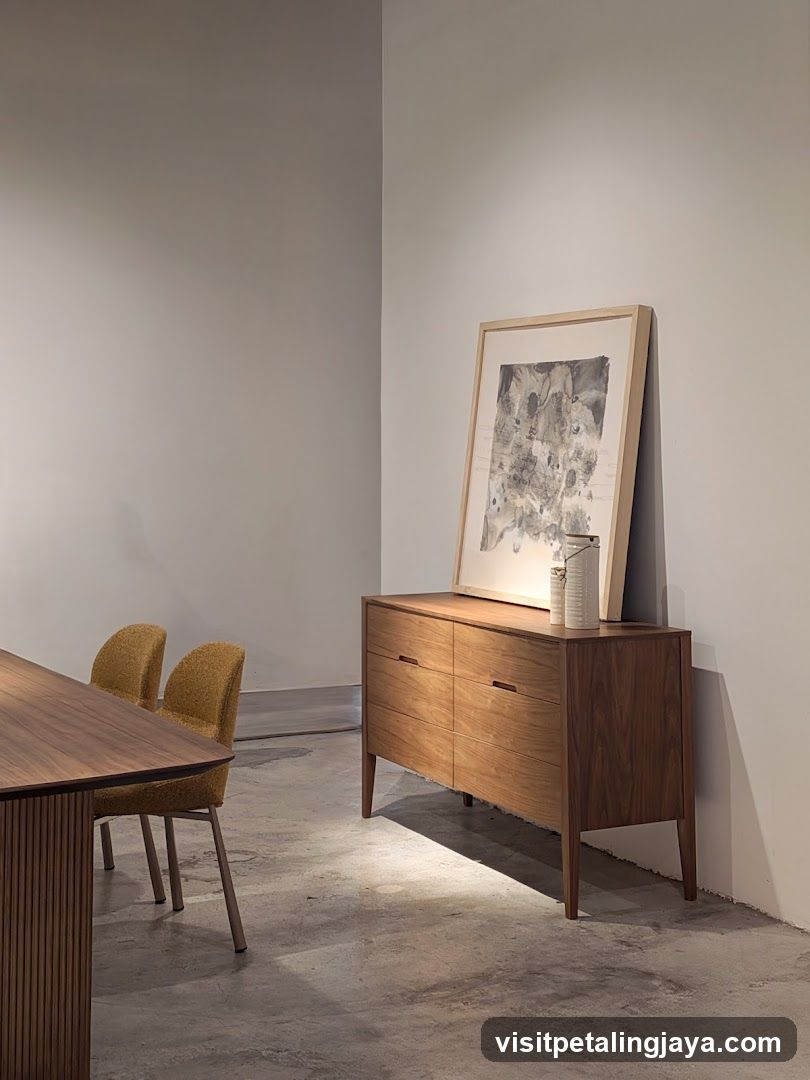 Modern Interior with Wooden Sideboard and Dining Area