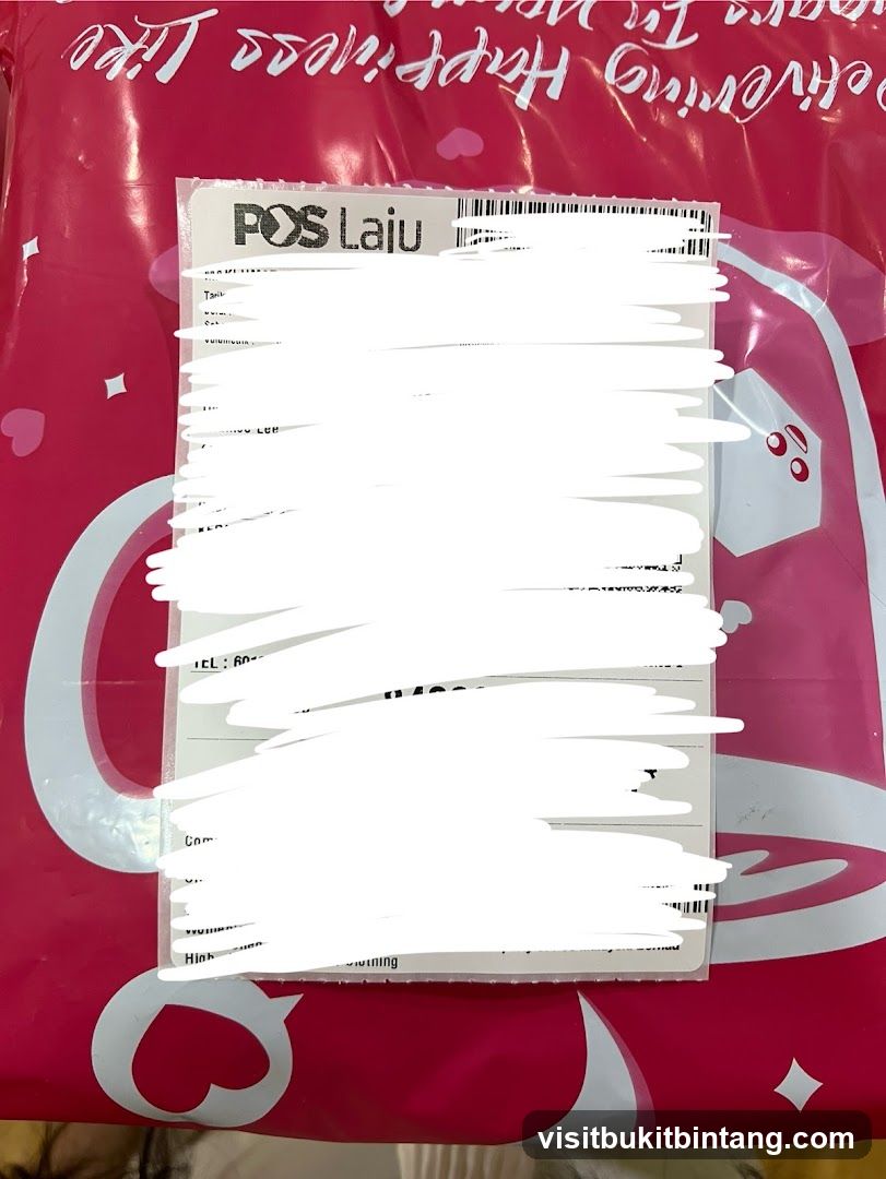 Shipping Label on Pink Packaging
