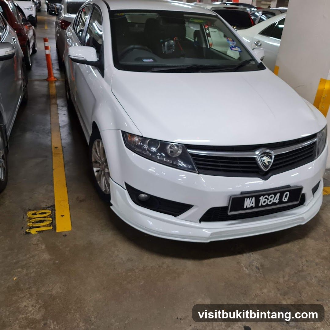 White Proton Car in Parking Lot