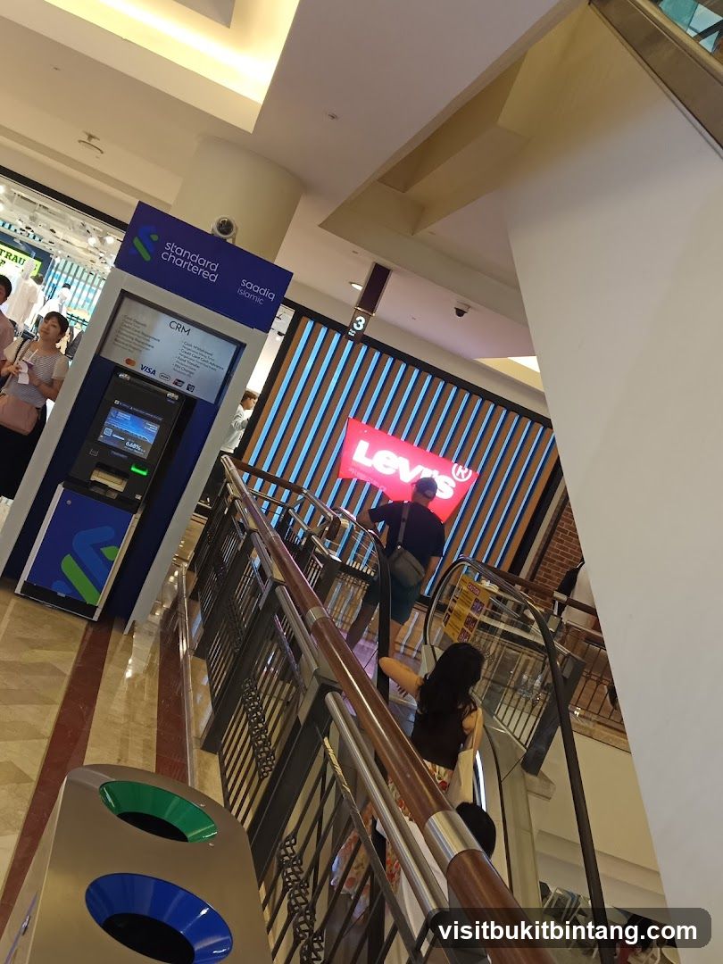 Shopping Mall Interior with ATM and Levi's Sign