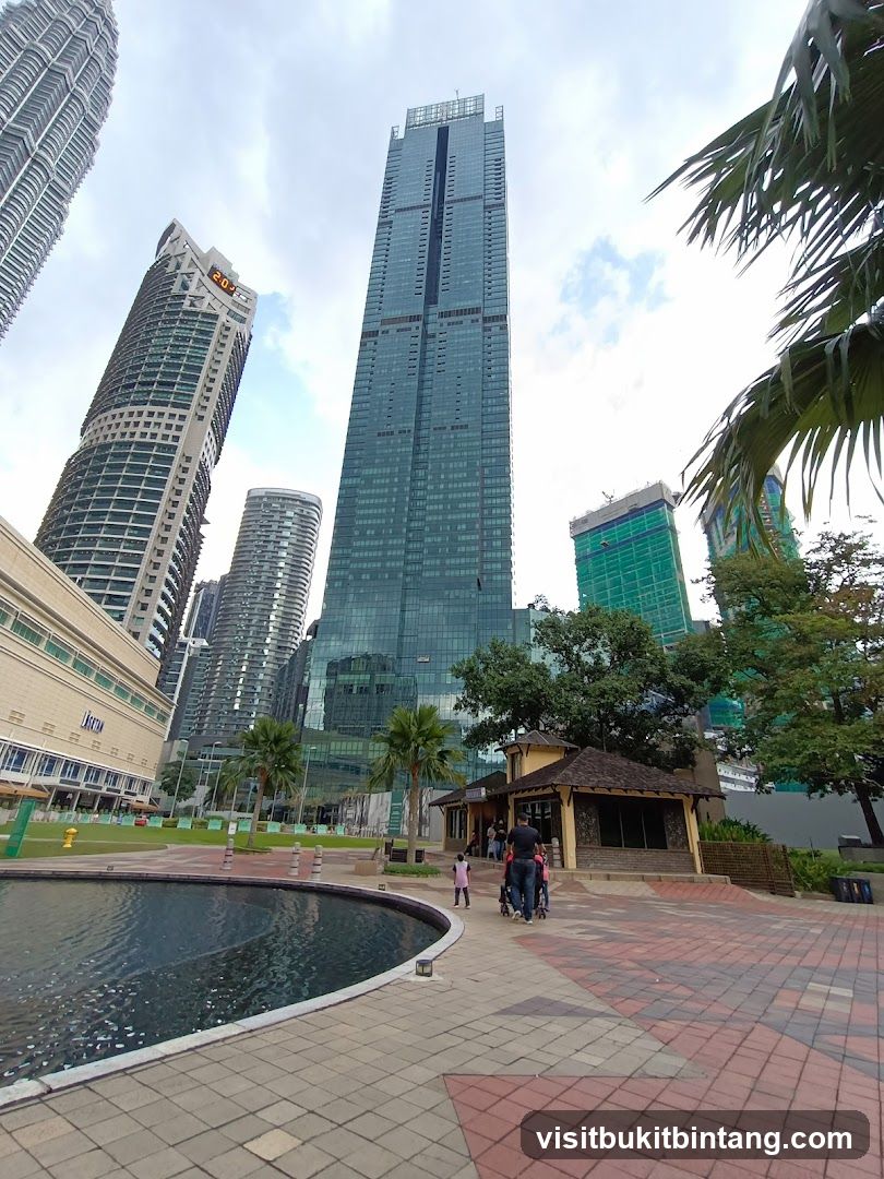 Cityscape with modern architecture and a small building