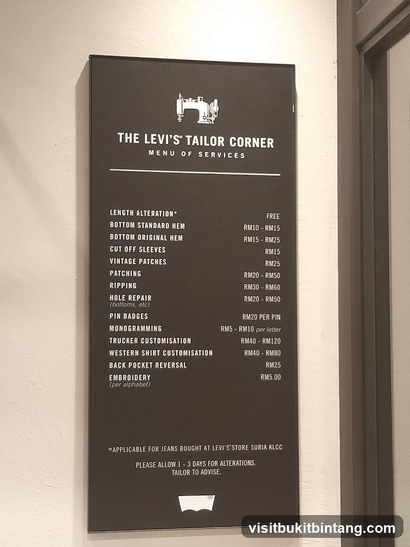 The Levi's Tailor Corner Menu of Services