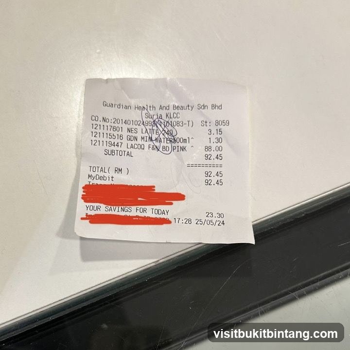 Receipt from Guardian Health And Beauty
