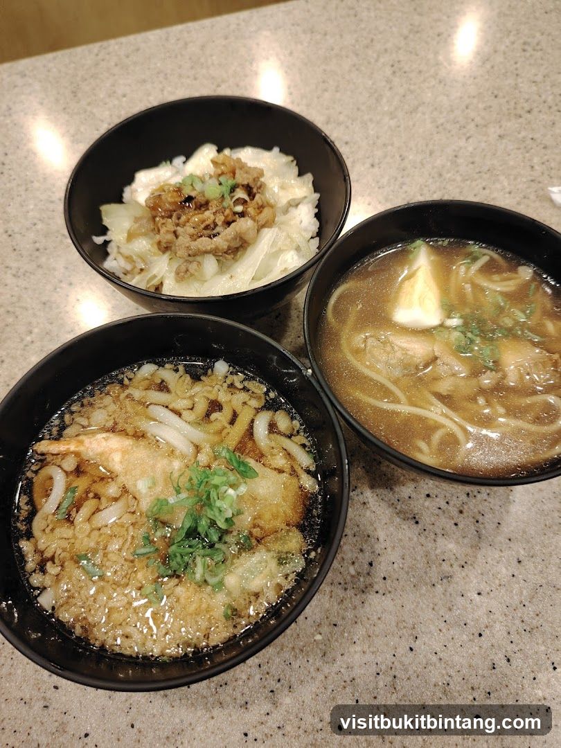Three bowls of Japanese food