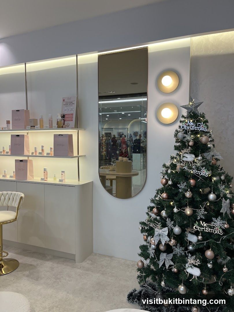 Cosmetics store interior with Christmas decorations